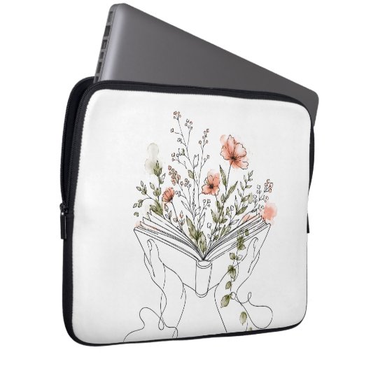 Blühende Buch Botanische Linienkunst Laptopschutzhülle (Vorne Rechts)