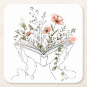 Blühende Buch Botanische Linienkunst Rechteckiger Pappuntersetzer (Vorderseite)