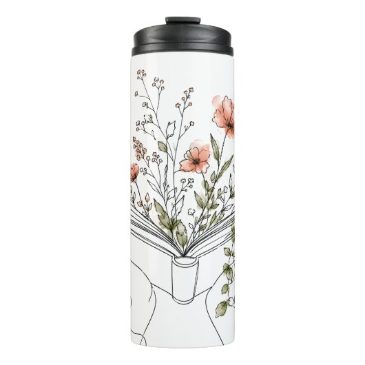 Blühende Buch Botanische Linienkunst Thermosbecher (Vorderseite)