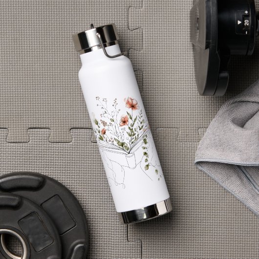 Blühende Buch Botanische Linienkunst Trinkflasche (Fitnesstudio (gedreht))