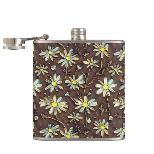 Blühende Camomiles - Modernes Blumenmuster-Design Flachmann