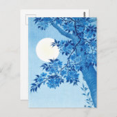 Blühende Cherry Moonlit Night Ohara Koson Blue Postkarte (Vorne/Hinten)
