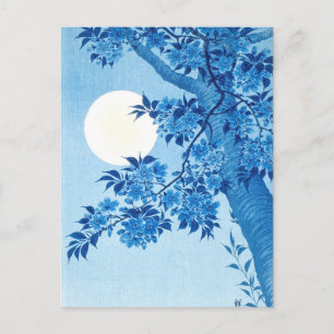 Blühende Cherry Moonlit Night Ohara Koson Blue Postkarte