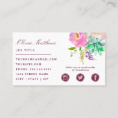 Blühende Chic Blush Pink Floral Wasserfarbe Sozial Visitenkarte (Rückseite)