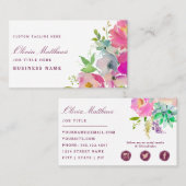 Blühende Chic Blush Pink Floral Wasserfarbe Sozial Visitenkarte (Vorne/Hinten)