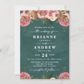 Blühende Chic Deep Teal Grün Florale Hochzeit Einladung (Vorderseite)