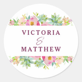 Blühende Chic Mint & Blush Bloral Monogram Hochzei Runder Aufkleber