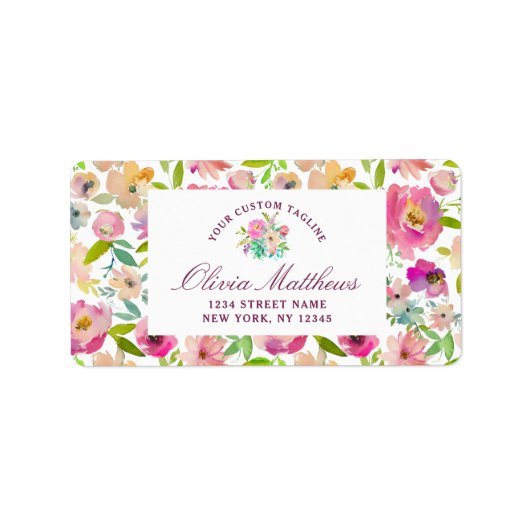 Blühende Chic Mint- und Rosablüten Geschäft Adressaufkleber (Vorne)
