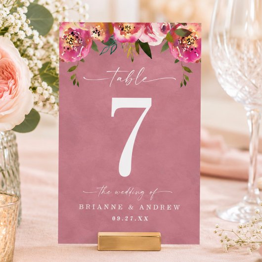 Blühende Chic Wild Rose Pink Hochzeit Tischnummer