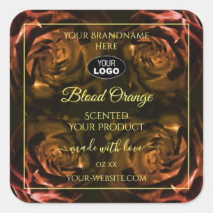 Blühende dunkelrote Orange-Rose Logo für Produktma Quadratischer Aufkleber