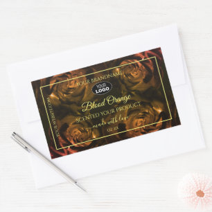Blühende dunkelrote Orange-Rose Logo für Produktma Rechteckiger Aufkleber