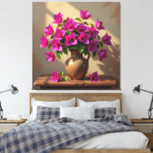 Blühende Eleganz – Bougainvillea in Porzellanvase Leinwanddruck (Insitu (Schlafzimmer))