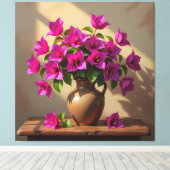 Blühende Eleganz – Bougainvillea in Porzellanvase Leinwanddruck (Insitu (Holzboden))