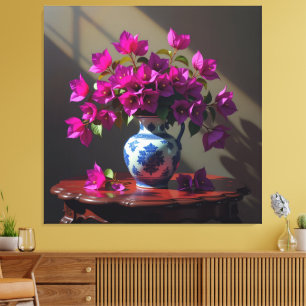 Blühende Eleganz – Bougainvillea in Porzellanvase Leinwanddruck