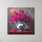 Blühende Eleganz – Bougainvillea in Porzellanvase Leinwanddruck (Vorderseite)