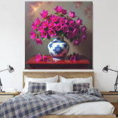 Blühende Eleganz – Bougainvillea in Porzellanvase Leinwanddruck (Insitu (Schlafzimmer))