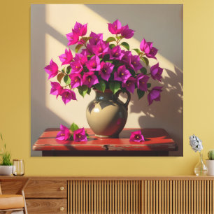 Blühende Eleganz – Bougainvillea in Porzellanvase Leinwanddruck