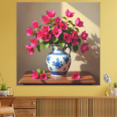 Blühende Eleganz – Bougainvillea in Porzellanvase Leinwanddruck (Insitu (Wohnzimmer))