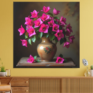 Blühende Eleganz – Bougainvillea in Porzellanvase Leinwanddruck
