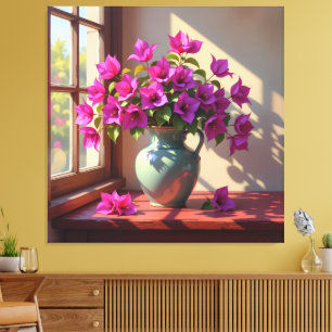 Blühende Eleganz – Bougainvillea in Porzellanvase Leinwanddruck