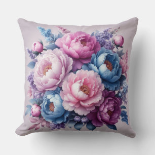 Blühende Eleganz: Lilac & Blue Peony Throw Kissen