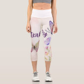 Blühende Eleganz: Rose- und Schmetterlingsdruckdes Capri Leggings (Vorderseite)