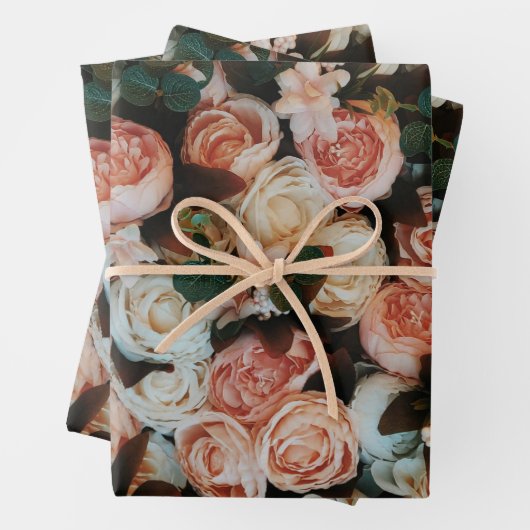 "Blühende Eleganz: Set von 3 Rose gedruckt Geschenkpapier Set (Beispiel)