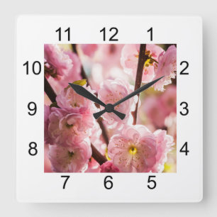 Blühende Erde - rosa Paradise Quadratische Wanduhr