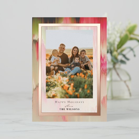 Blühende Farben Weihnachts-Foto Foil Card Folieneinladung (Stehend vorne)