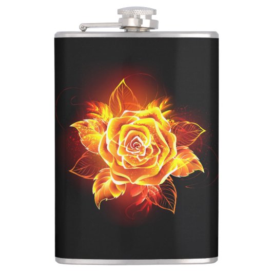 Blühende Feuerrose Flachmann (Vorderseite)