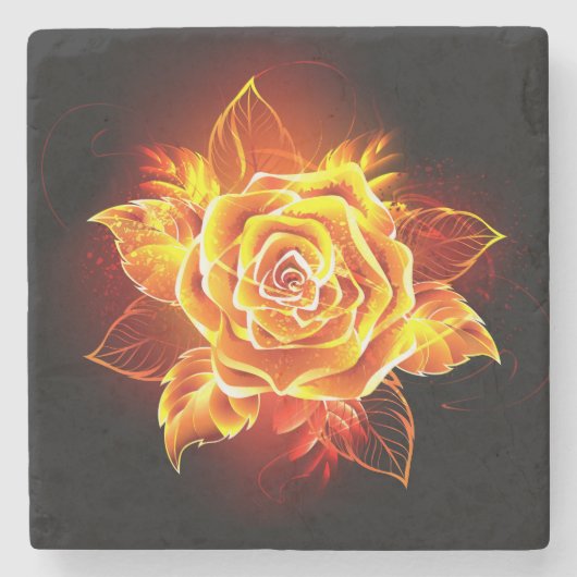 Blühende Feuerrose Steinuntersetzer (Vorderseite)