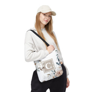Blühende französische Rose Monogram Tote Bag Tasche