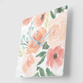 Blühende Freude | Pastell Peach Quadratische Wanduhr (Winkel)