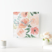 Blühende Freude | Pastell Peach Quadratische Wanduhr (Zuhause)