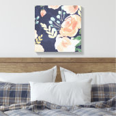 Blühende Freude | Peach & Blue Rose & Poppies Leinwanddruck (Insitu (Schlafzimmer))