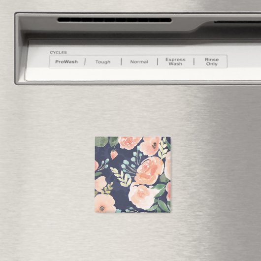 Blühende Freude | Peach & Blue Rose & Poppies Magnet (In Situ (Geschirrspüler))