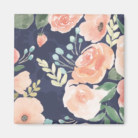 Blühende Freude | Peach & Blue Rose & Poppies Magnet (Vorne)