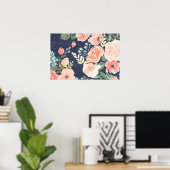 Blühende Freude | Peach & Blue Rose & Poppies Poster (Heimbüro)