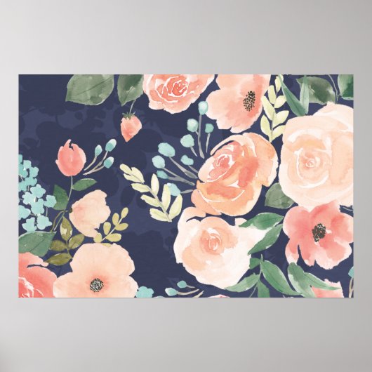 Blühende Freude | Peach & Blue Rose & Poppies Poster (Vorne)