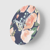 Blühende Freude | Peach & Blue Rose & Poppies Runde Wanduhr (Winkel)