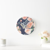 Blühende Freude | Peach & Blue Rose & Poppies Runde Wanduhr (Zuhause)