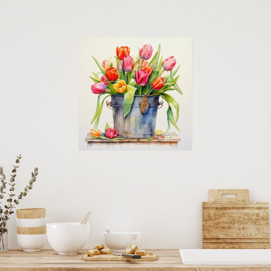 Blühende, frisch gepflückte Tulpen Poster (Küche)