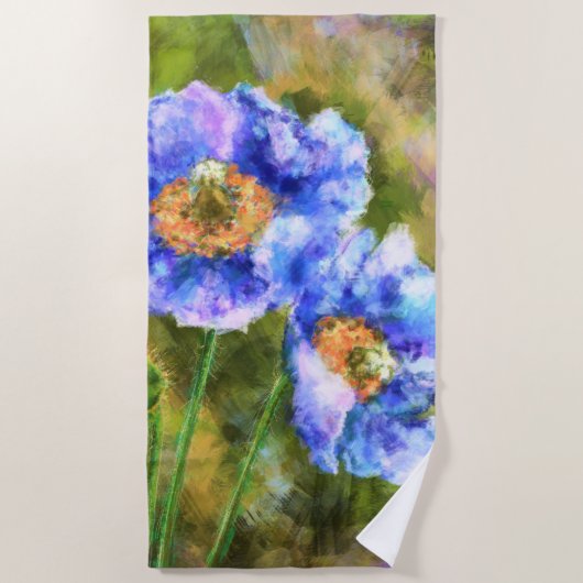 Blühende Frühlingsblumen Abstrakte Kunstmalerei Strandtuch (Vorderseite)