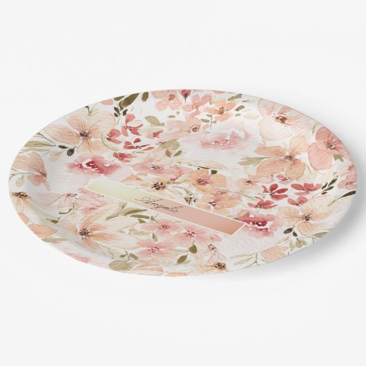 Blühende Frühlingsblumen Pappteller (Schrägansicht)