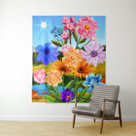 Blühende Frühlingsblumen - Wildblumen Wandteppich