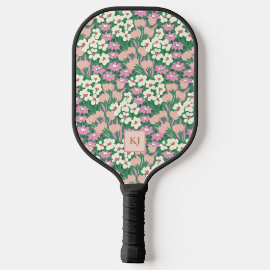 Blühende Frühlingsblüte Mit Monogramm Pickleball Schläger (Rückseite)