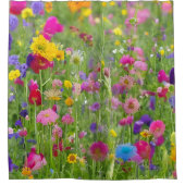 Blühende Frühlingswiese schöne Aussicht Duschvorhang (Vorderseite)