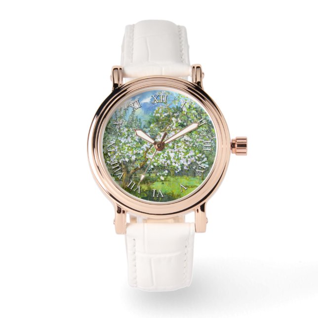Blühende Gartenmalerei Aquarell Armbanduhr (Vorderseite)