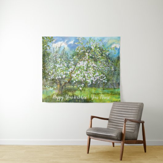 Blühende Gartenmalerei Aquarell Wandteppich (Beispiel (Horizontal))