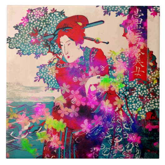 Blühende geisha Keramik Tile Fliese (Vorderseite)